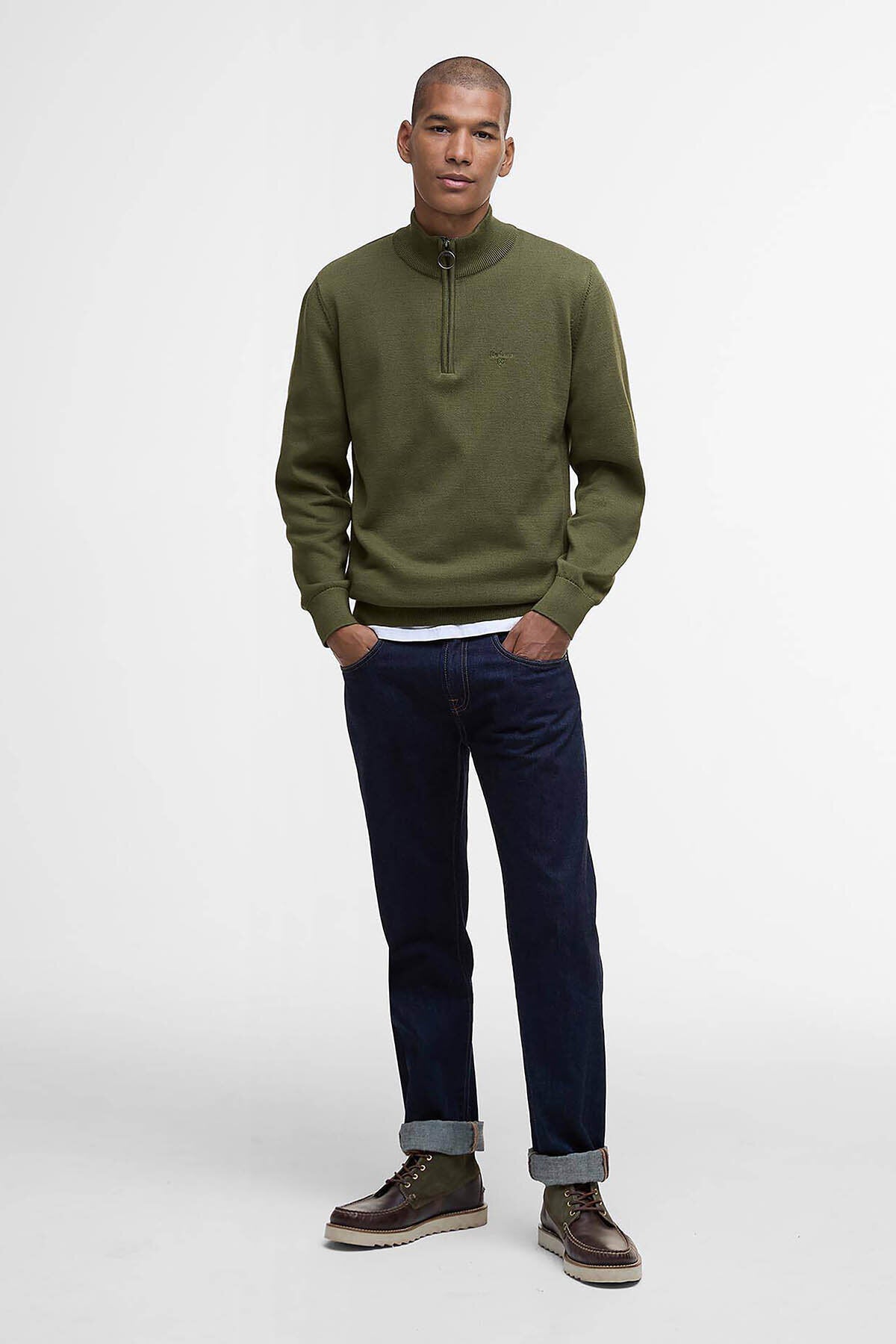 Cotton Half Zip Knitted Sweatshirt
