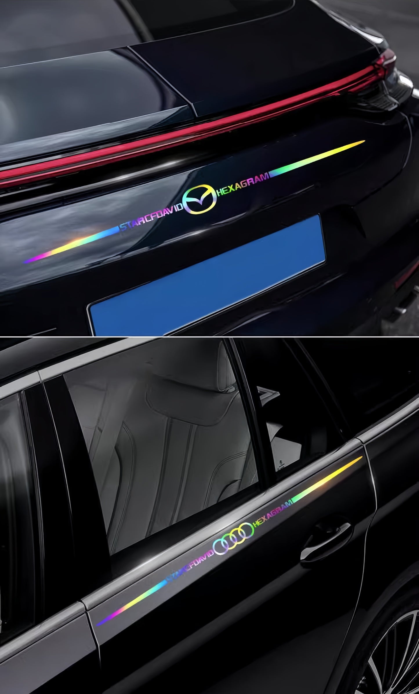Bunte Auto-Logo-Aufkleber, farbwechselnde Laser-Reflex-Autoaufkleber, personalisierte A-Säulen-, Autotür- und Motorhaubenaufkleber.